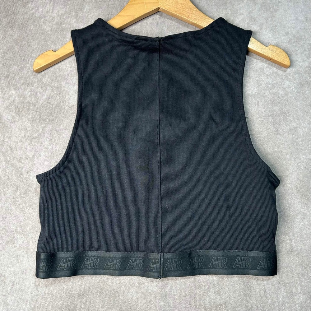 Nike Air Womens M Blk Ribbed Embroidered Logo Crop Tank Top DM6069-010 Koszulka - Picture 5 of 7
